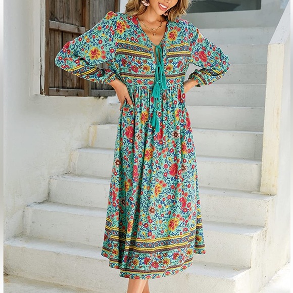 Dresses & Skirts - Boho Midi Dress, Teal